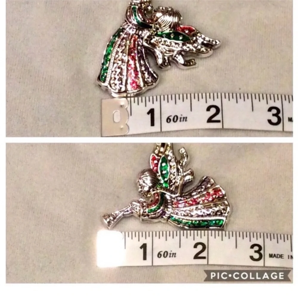 UNBRANDED Red And Green BRIGHT Christmas HOLIDAY Angel BROOCH Pendant